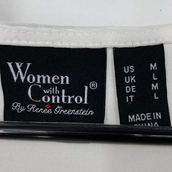 WOMEN WITH CONTROL NWOT Liquid Knit Short Sleeve Blouse Size Medium White - Picture 3 of 4